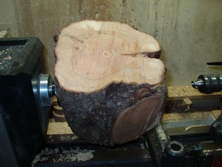 the piece is mounted to the lathe