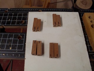 four sets of drilled blanks waiting to be used